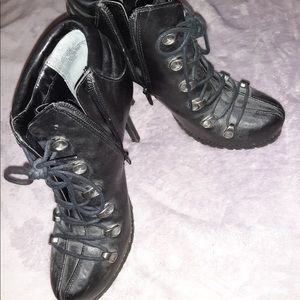 Black high heel lace up ankle boots